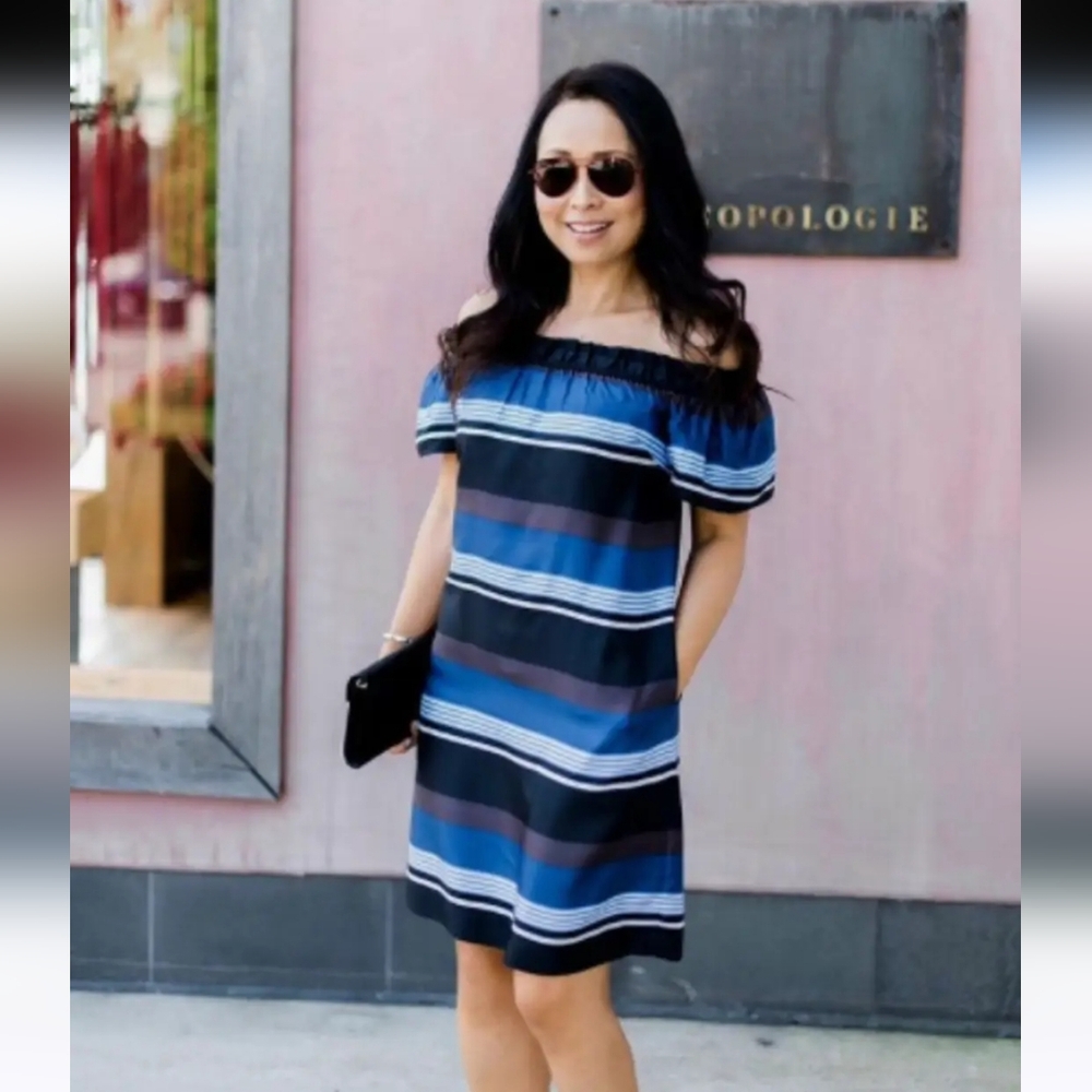 Banana Republic Silk Striped Off-Shoulder Dress